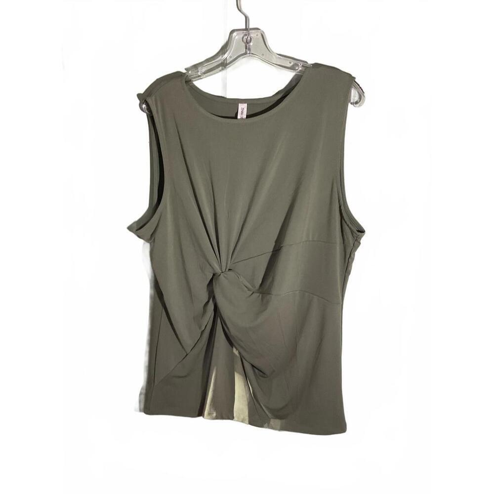 Zenana 2X Twist Front Army Green Sleeveless T Shirt